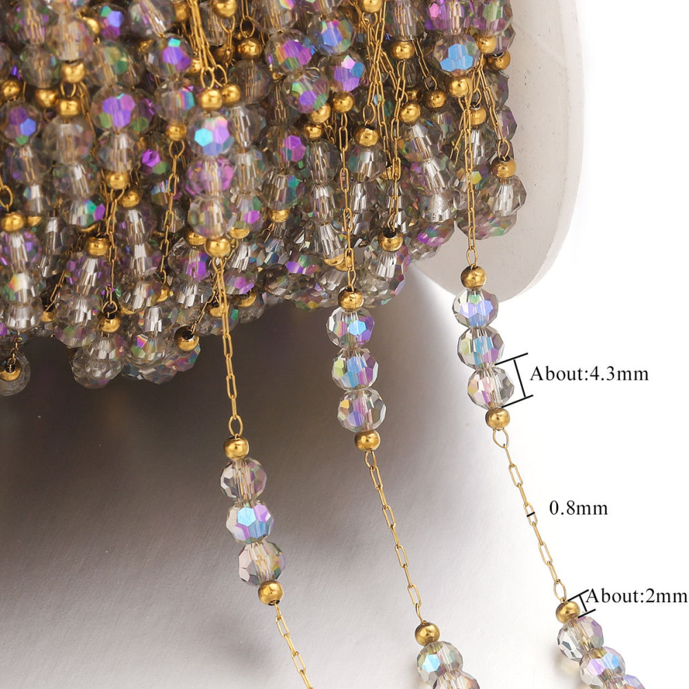 5m/bag Stainless steel colored stone beaded chain DIY accessories