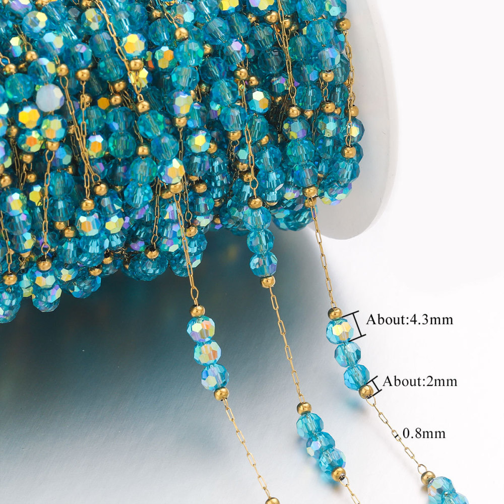 5m/bag Stainless steel colored stone beaded chain DIY accessories