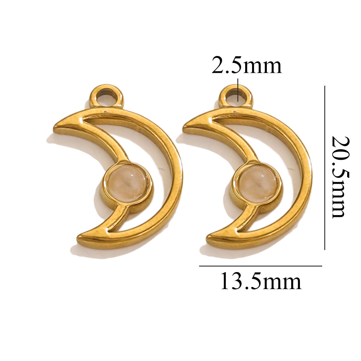 5pcs/bag Stainless steel natural stone moon pendant DIY accessories