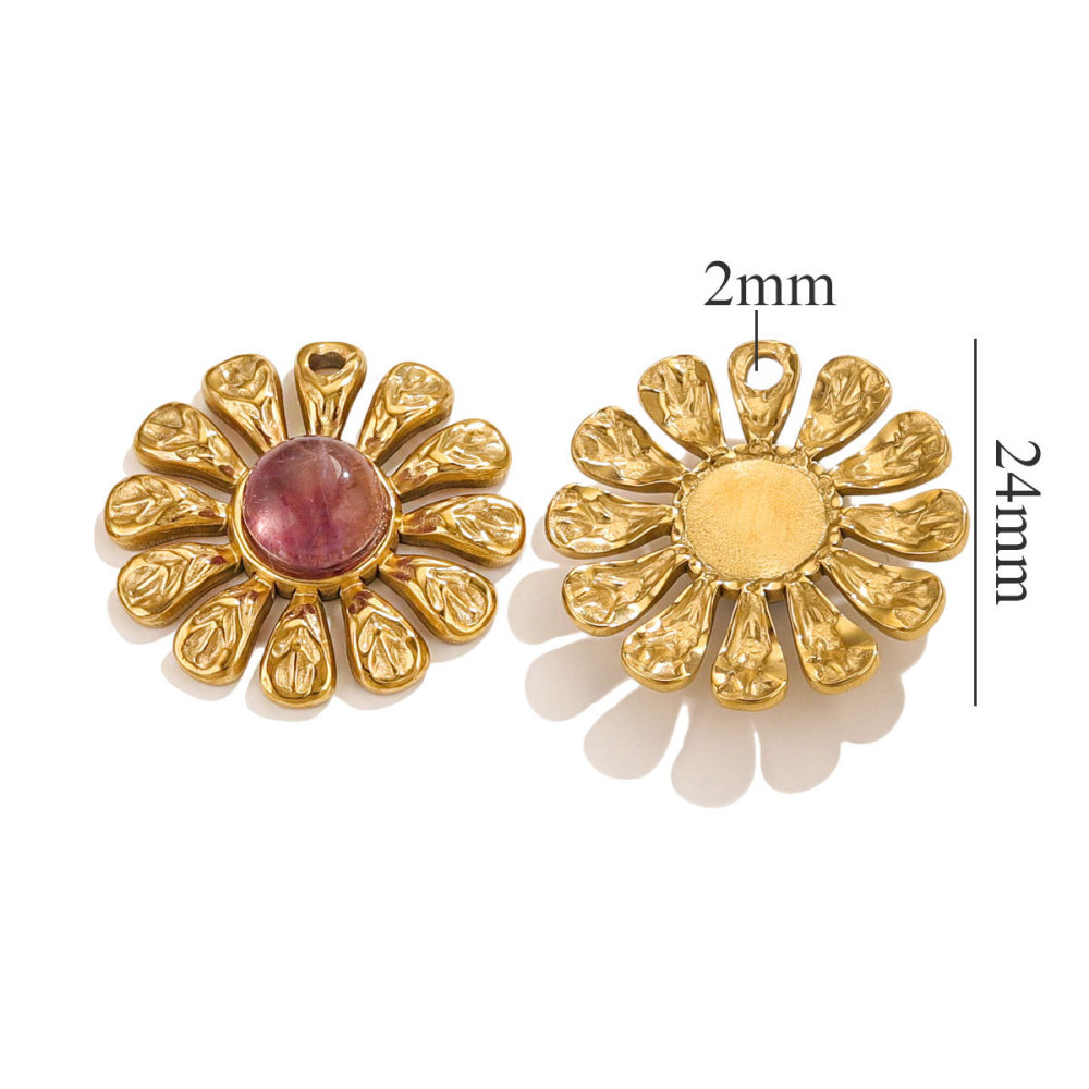 5pcs/bag stainless steel stone sunflower pendant DIY accessories