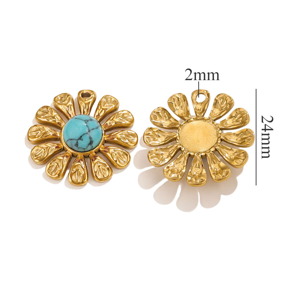 5pcs/bag stainless steel stone sunflower pendant DIY accessories