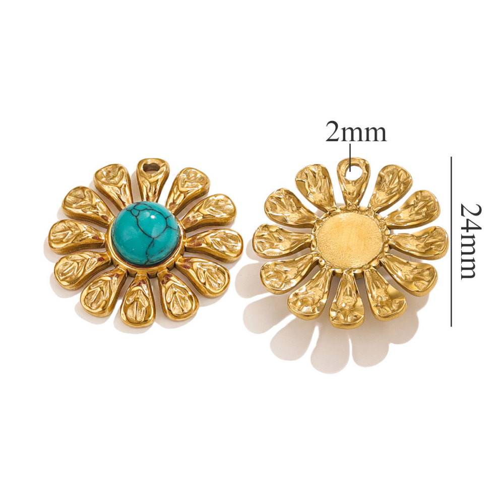 5pcs/bag stainless steel stone sunflower pendant DIY accessories