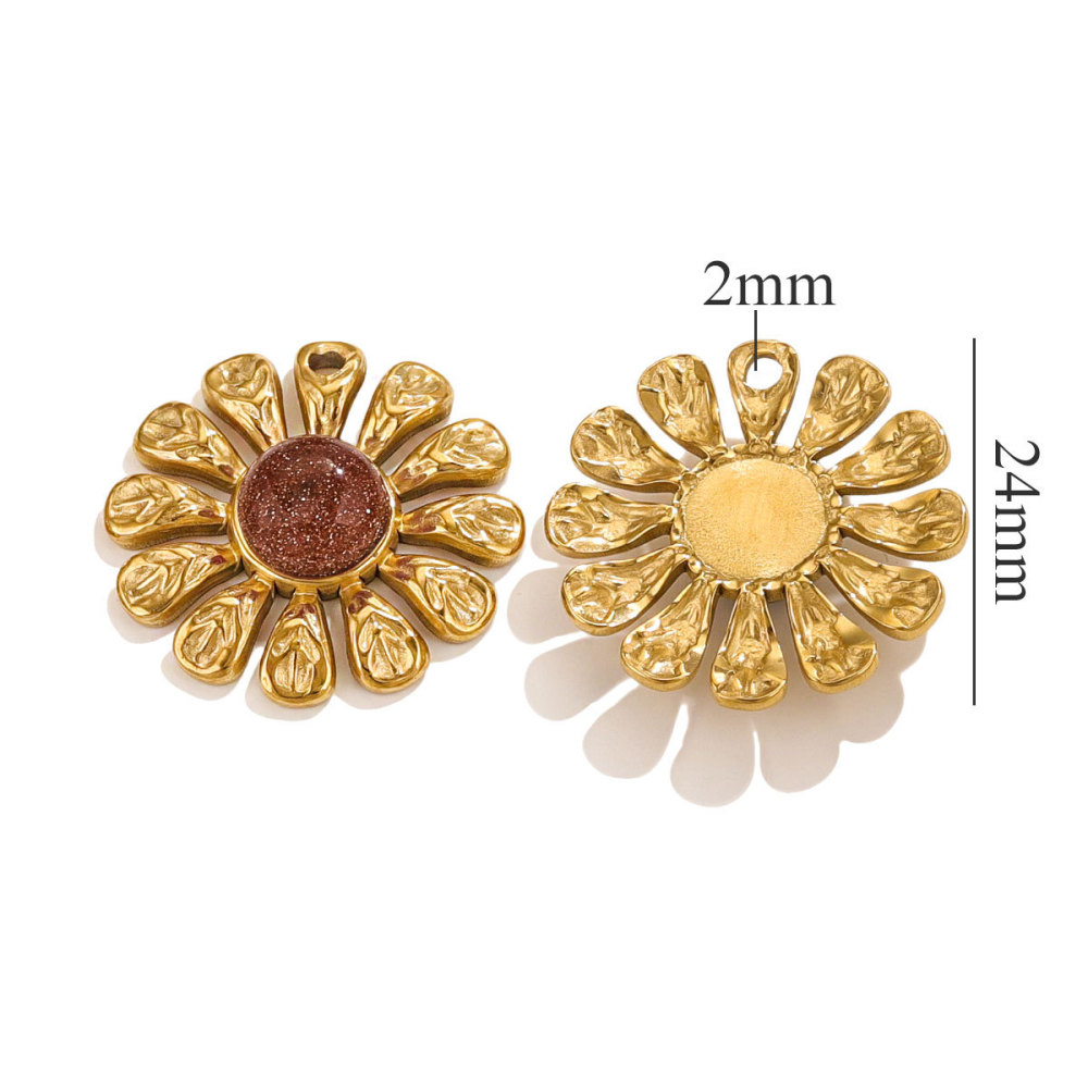 5pcs/bag stainless steel stone sunflower pendant DIY accessories
