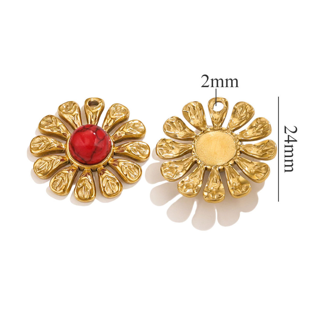 5pcs/bag stainless steel stone sunflower pendant DIY accessories