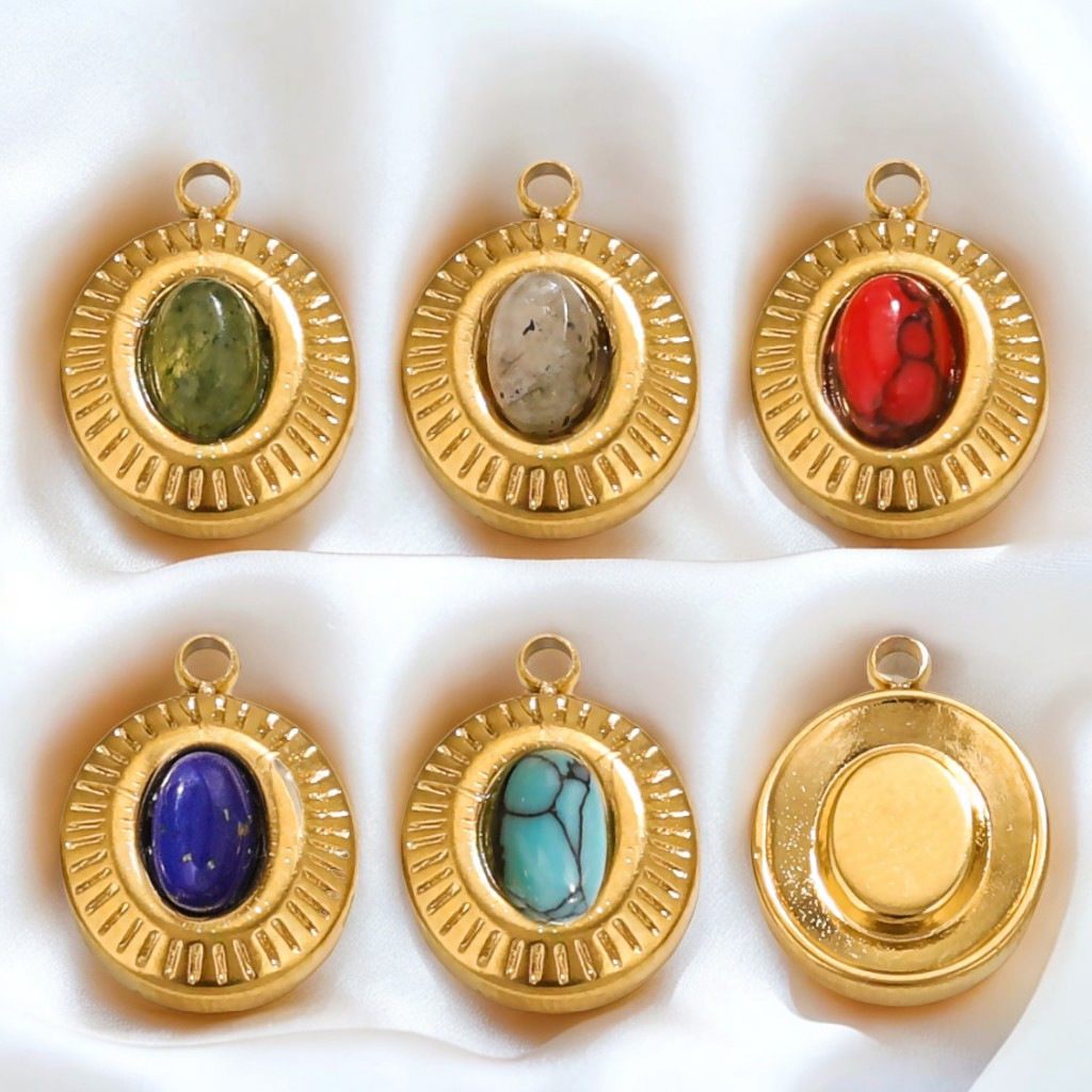 5pcs/bag stainless steel oval stone pendant DIY accessories