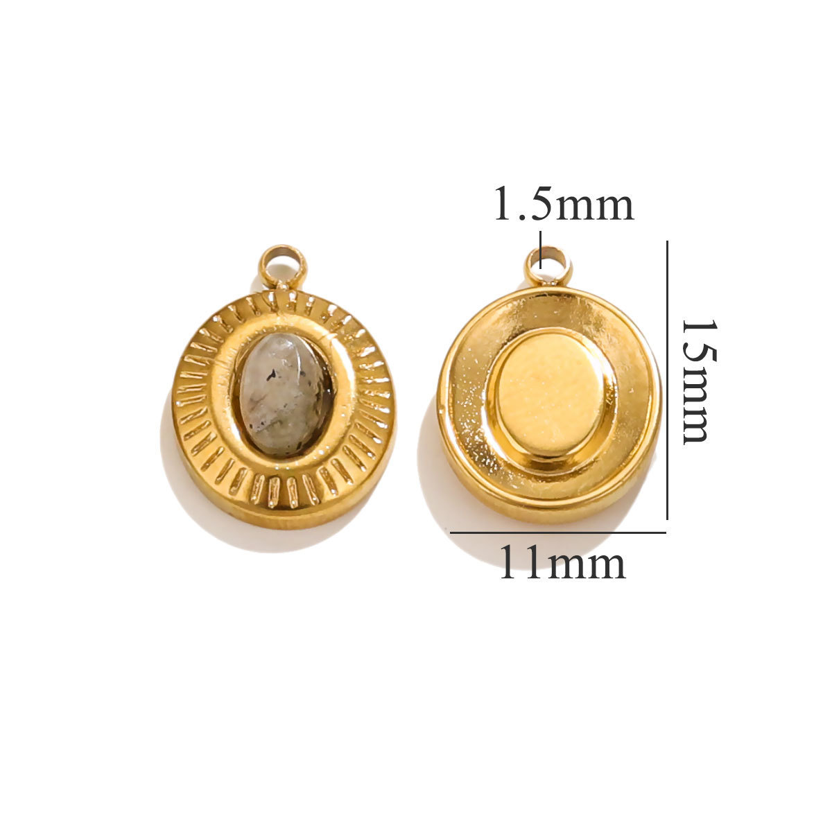 5pcs/bag stainless steel oval stone pendant DIY accessories