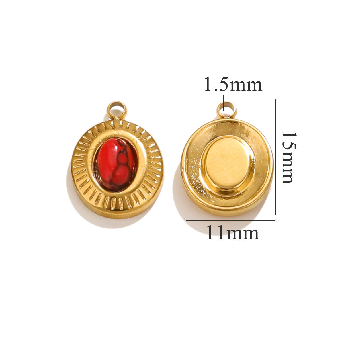 5pcs/bag stainless steel oval stone pendant DIY accessories