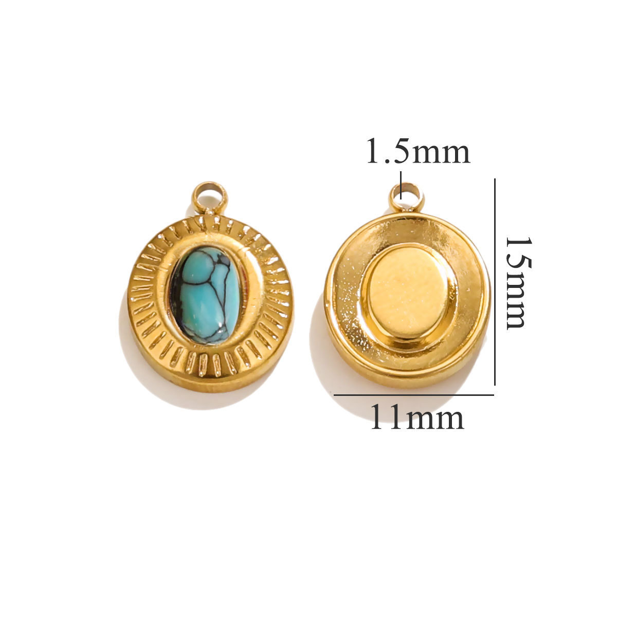 5pcs/bag stainless steel oval stone pendant DIY accessories