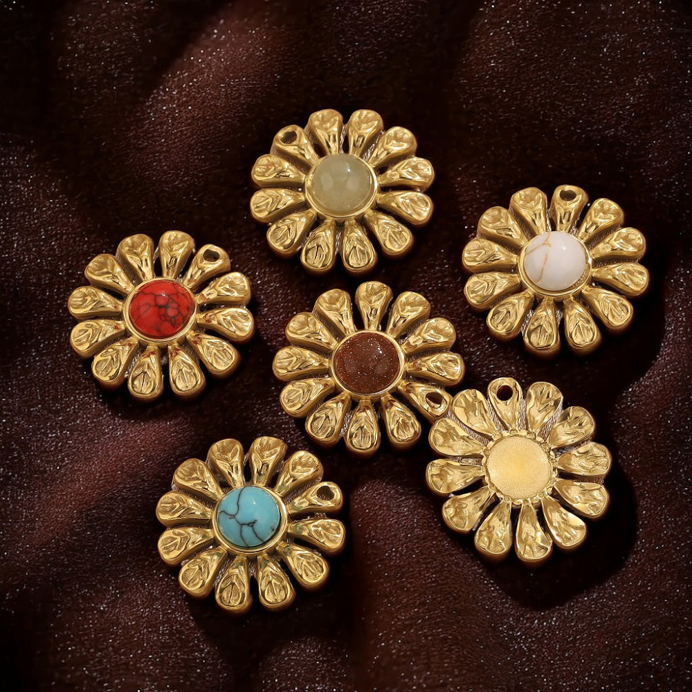 5pcs/bag stainless steel stone sunflower pendant DIY accessories