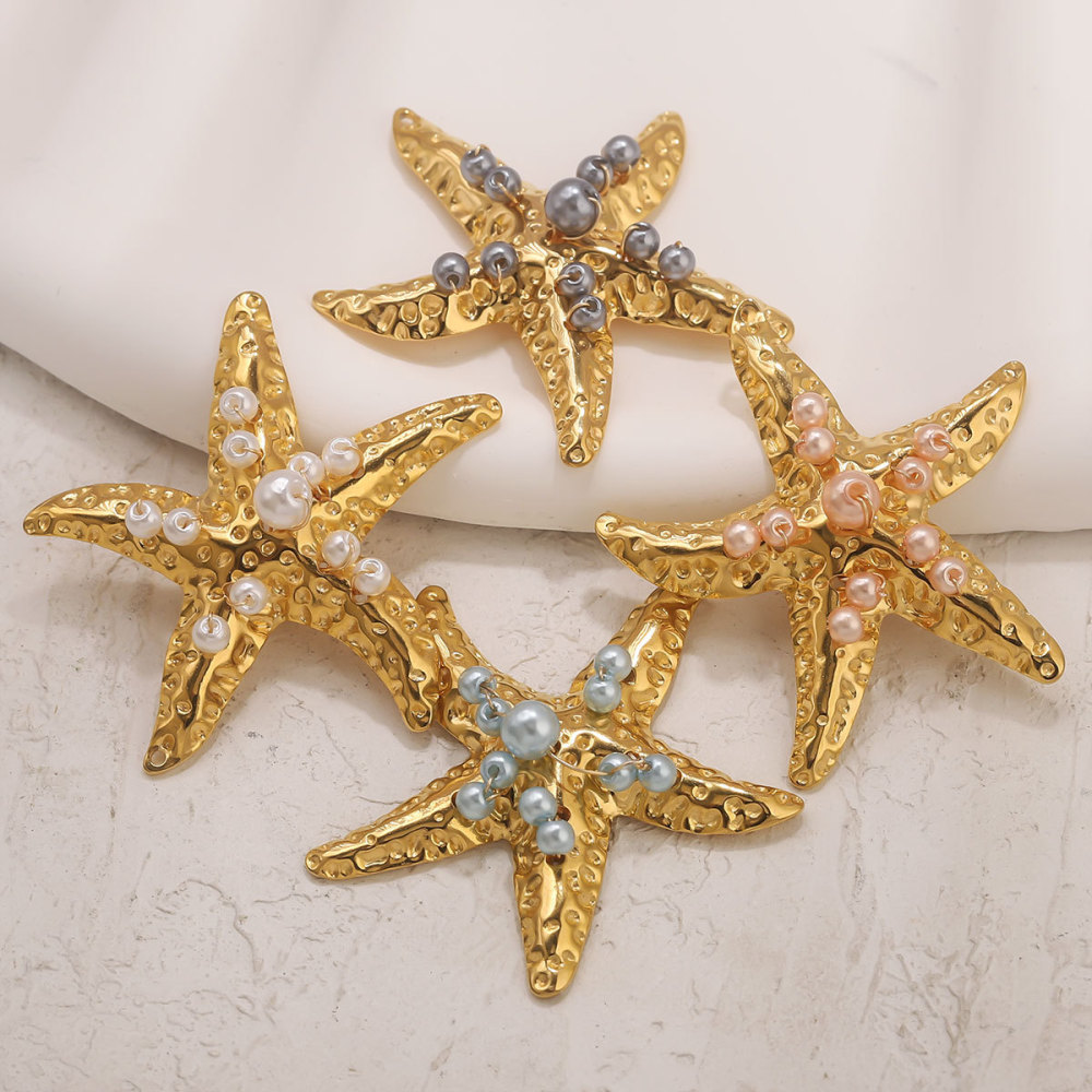 3pcs/bag Stainless steel starfish inlaid with pearls DIY accessories