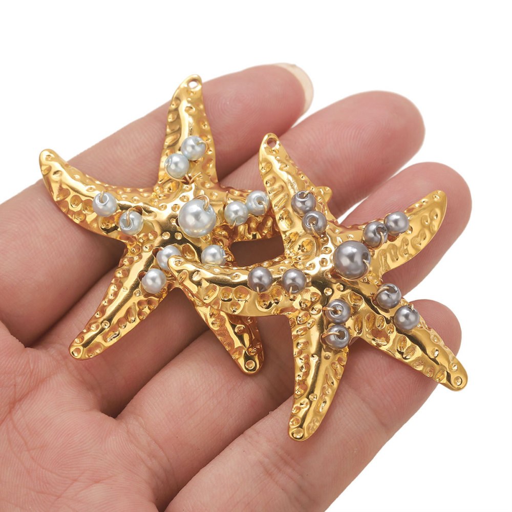 3pcs/bag Stainless steel starfish inlaid with pearls DIY accessories