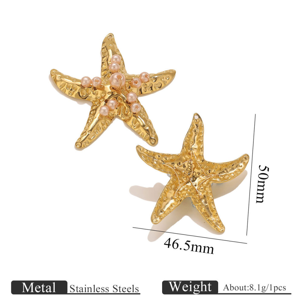 3pcs/bag Stainless steel starfish inlaid with pearls DIY accessories