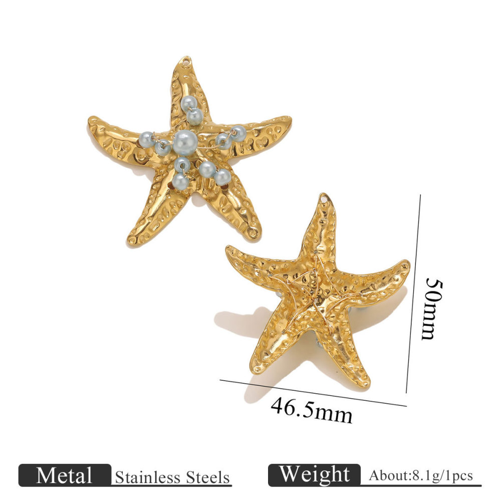 3pcs/bag Stainless steel starfish inlaid with pearls DIY accessories