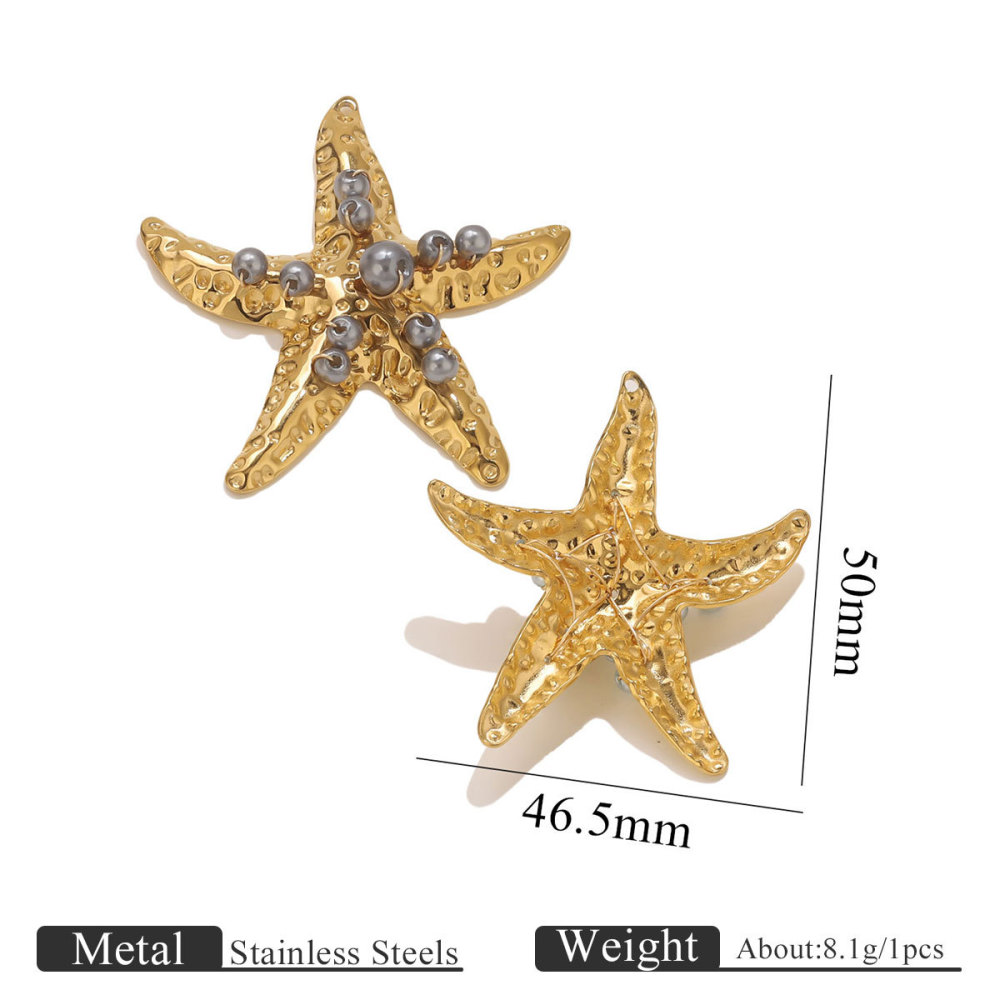 3pcs/bag Stainless steel starfish inlaid with pearls DIY accessories
