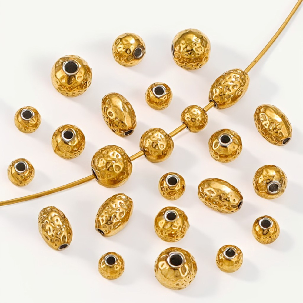60pcs/bag Stainless steel hammered beads pockmarked round beads DIY accessories