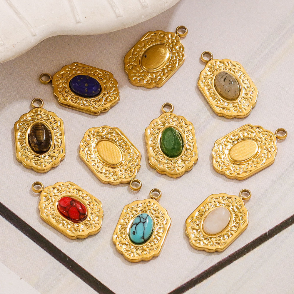 10pcs/bag Stainless steel stone pendant DIY accessories