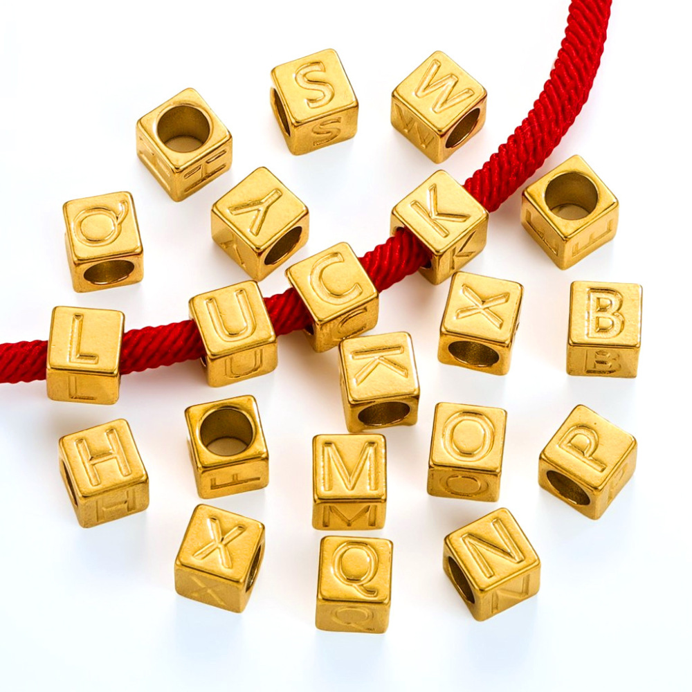 20 pcs/bag Stainless Steel Square 26 Alphabet Beads DIY Accessories