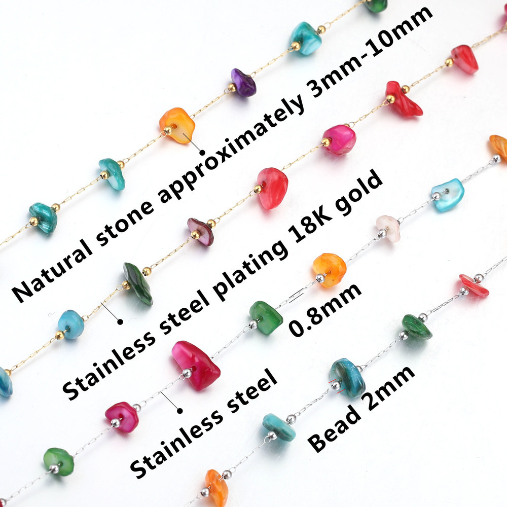 2m/bag Stainless Steel Colored Stone Beaded Chain DIY Accessory