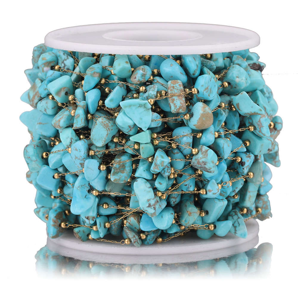 2m/bag Stainless Steel Colored Stone Beaded Chain DIY Accessory