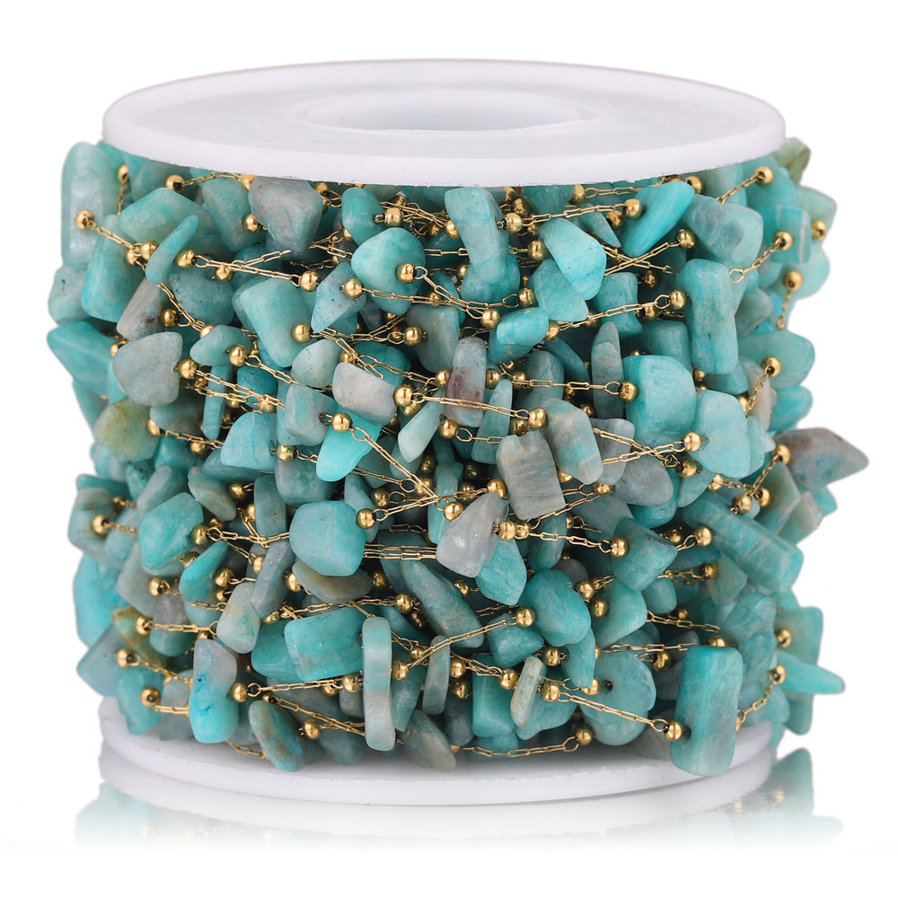 2m/bag Stainless Steel Colored Stone Beaded Chain DIY Accessory