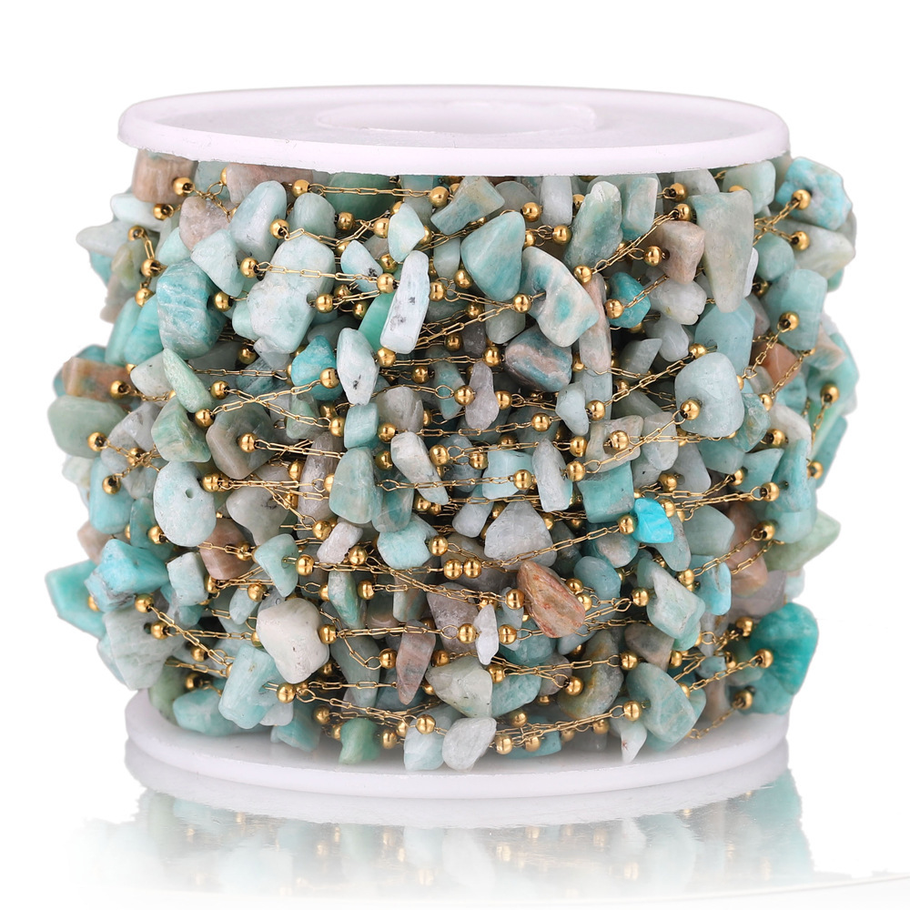 2m/bag Stainless Steel Colored Stone Beaded Chain DIY Accessory