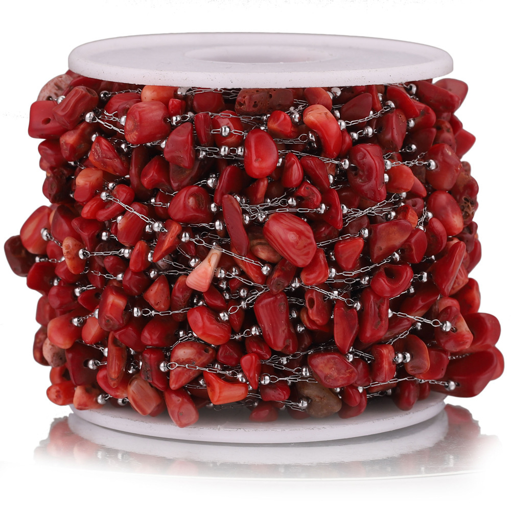 2m/bag Stainless Steel Colored Stone Beaded Chain DIY Accessory