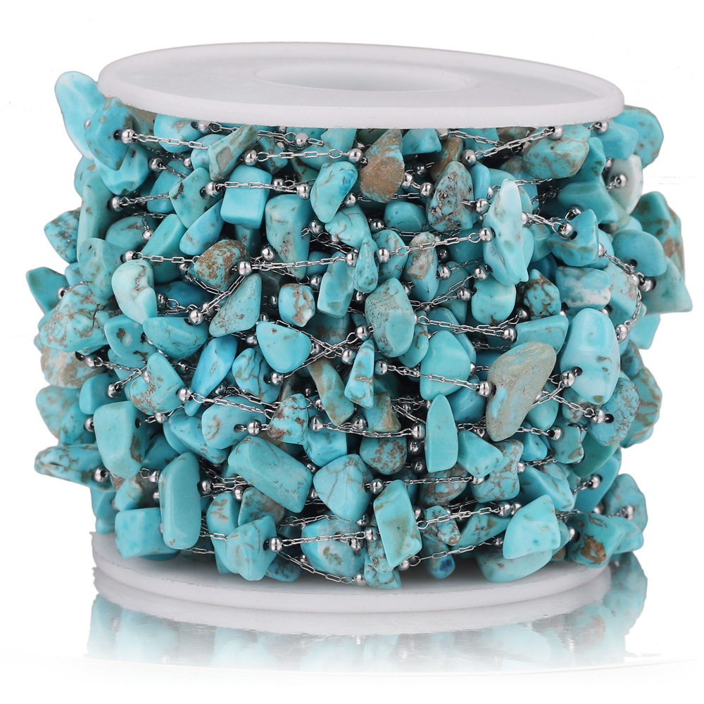 2m/bag Stainless Steel Colored Stone Beaded Chain DIY Accessory