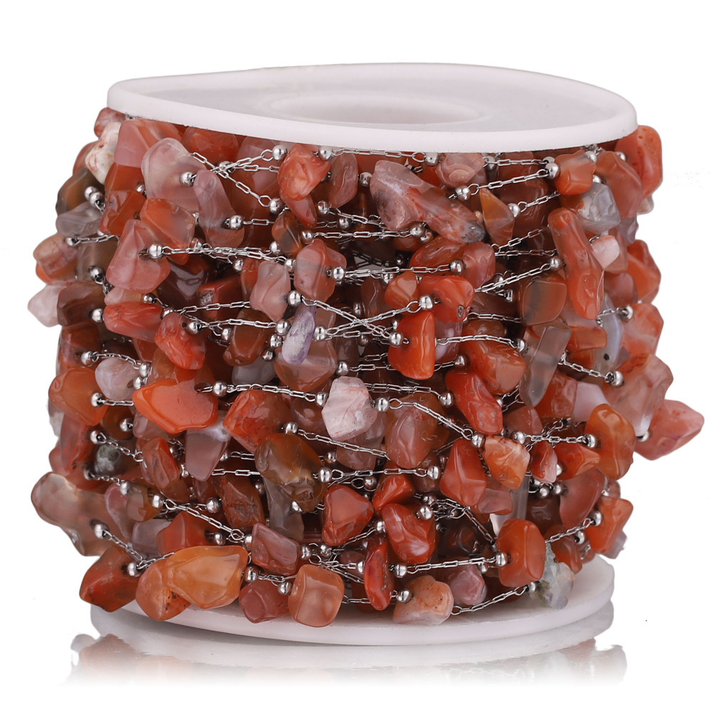 2m/bag Stainless Steel Colored Stone Beaded Chain DIY Accessory