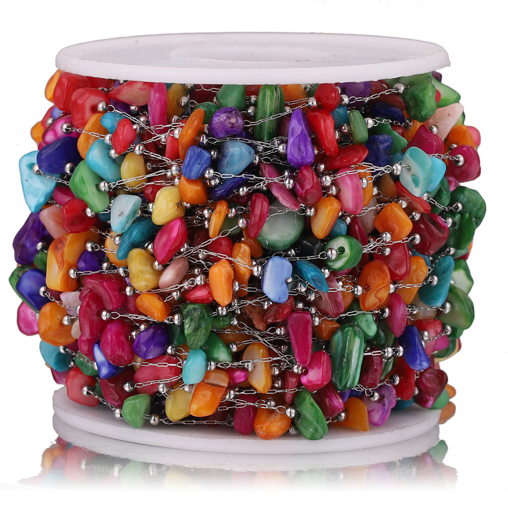 2m/bag Stainless Steel Colored Stone Beaded Chain DIY Accessory