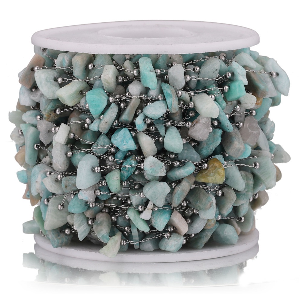 2m/bag Stainless Steel Colored Stone Beaded Chain DIY Accessory
