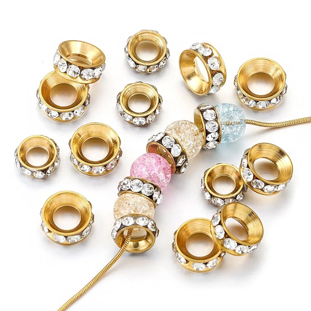 20 pcs/bag Stainless Steel Diamond Ring Spacer Beads DIY Accessories