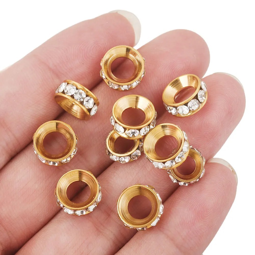 20 pcs/bag Stainless Steel Diamond Ring Spacer Beads DIY Accessories