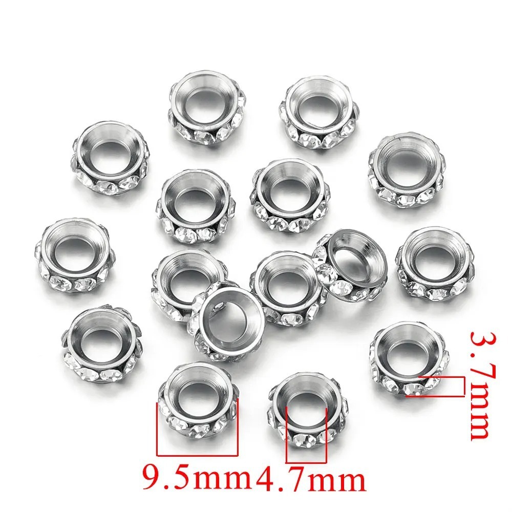 20 pcs/bag Stainless Steel Diamond Ring Spacer Beads DIY Accessories