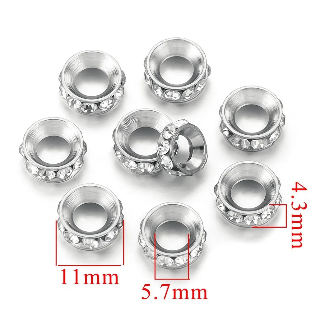 20 pcs/bag Stainless Steel Diamond Ring Spacer Beads DIY Accessories