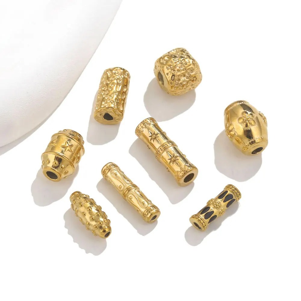 10 pcs/bag Stainless Steel Bamboo Long Sun-Carved Barrel Beads DIY Accessories
