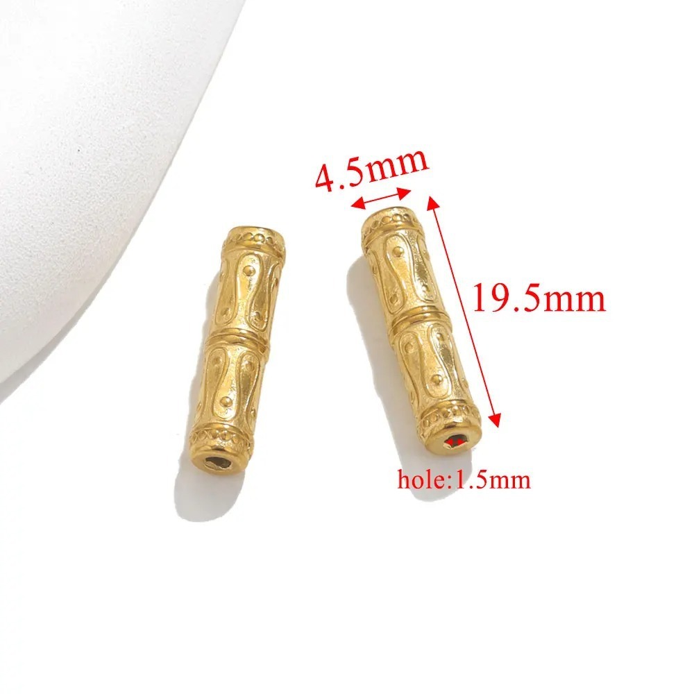 10 pcs/bag Stainless Steel Bamboo Long Sun-Carved Barrel Beads DIY Accessories