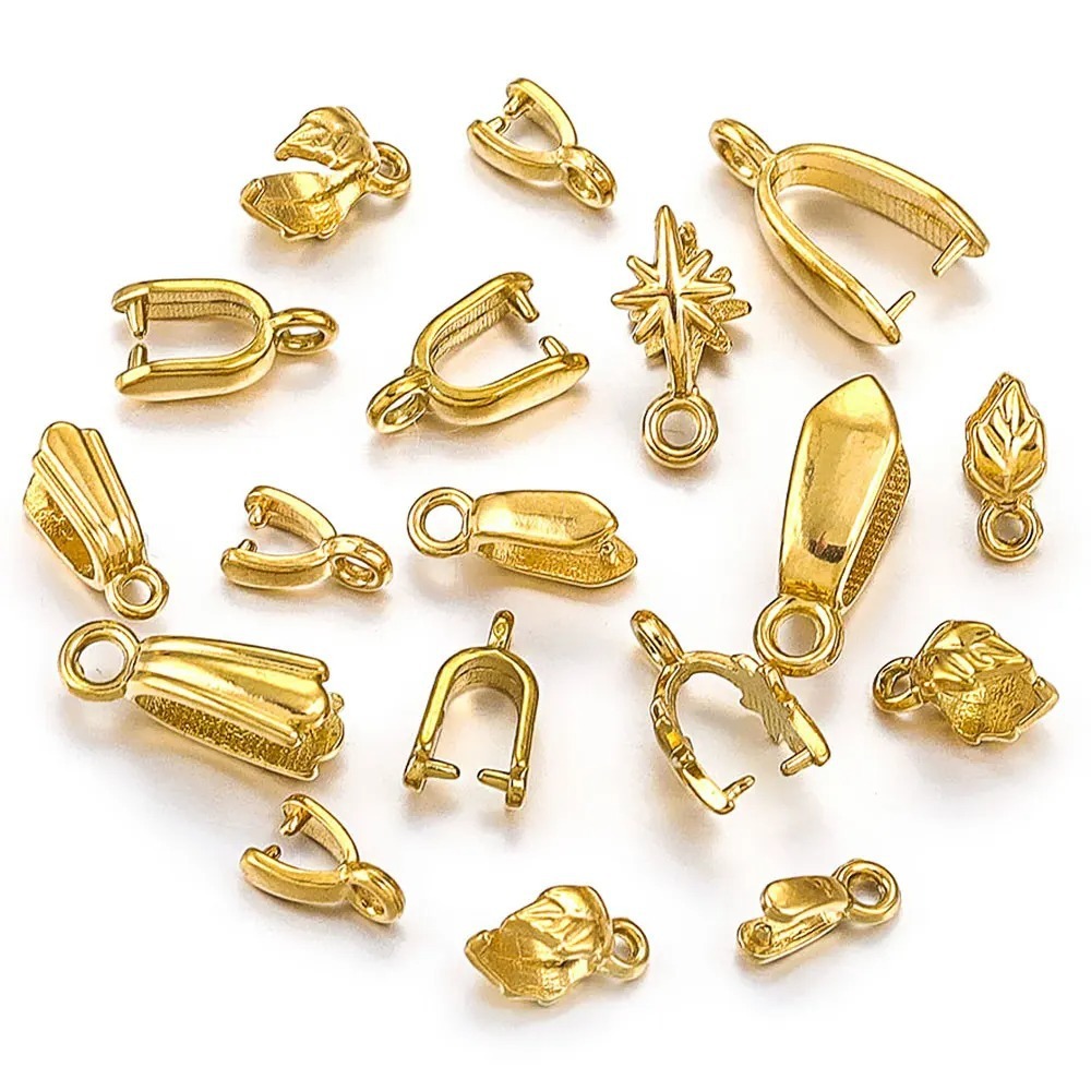 20 pcs/bag Stainless Steel Cast Jade Pendant Clip Clasp Melon Seed Clasp DIY Accessories