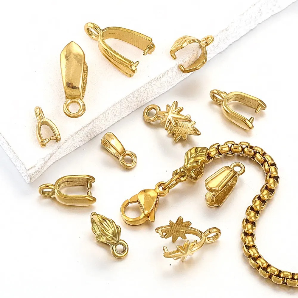 20 pcs/bag Stainless Steel Cast Jade Pendant Clip Clasp Melon Seed Clasp DIY Accessories