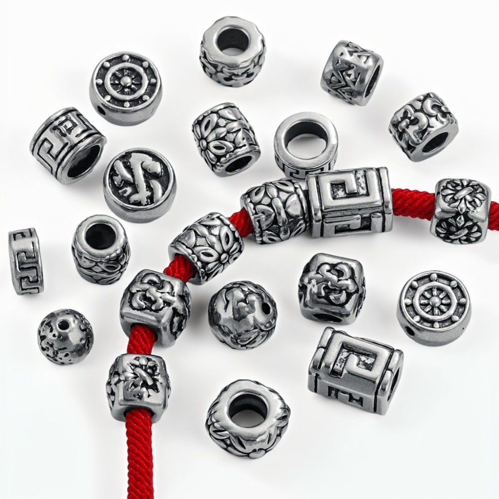 20 pcs/bag Stainless Steel Vintage Blackened Six-Character Mantra Beads DIY Accessories