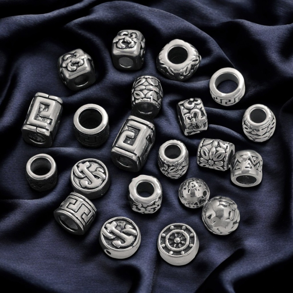 20 pcs/bag Stainless Steel Vintage Blackened Six-Character Mantra Beads DIY Accessories