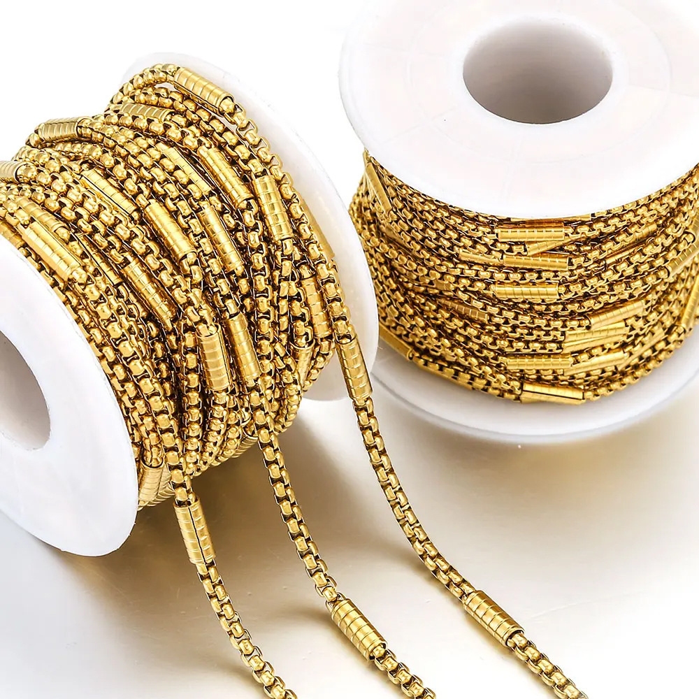 10m/bag Stainless Steel Square Bead Press Clamp Horizontal Tube Chain DIY Accessory