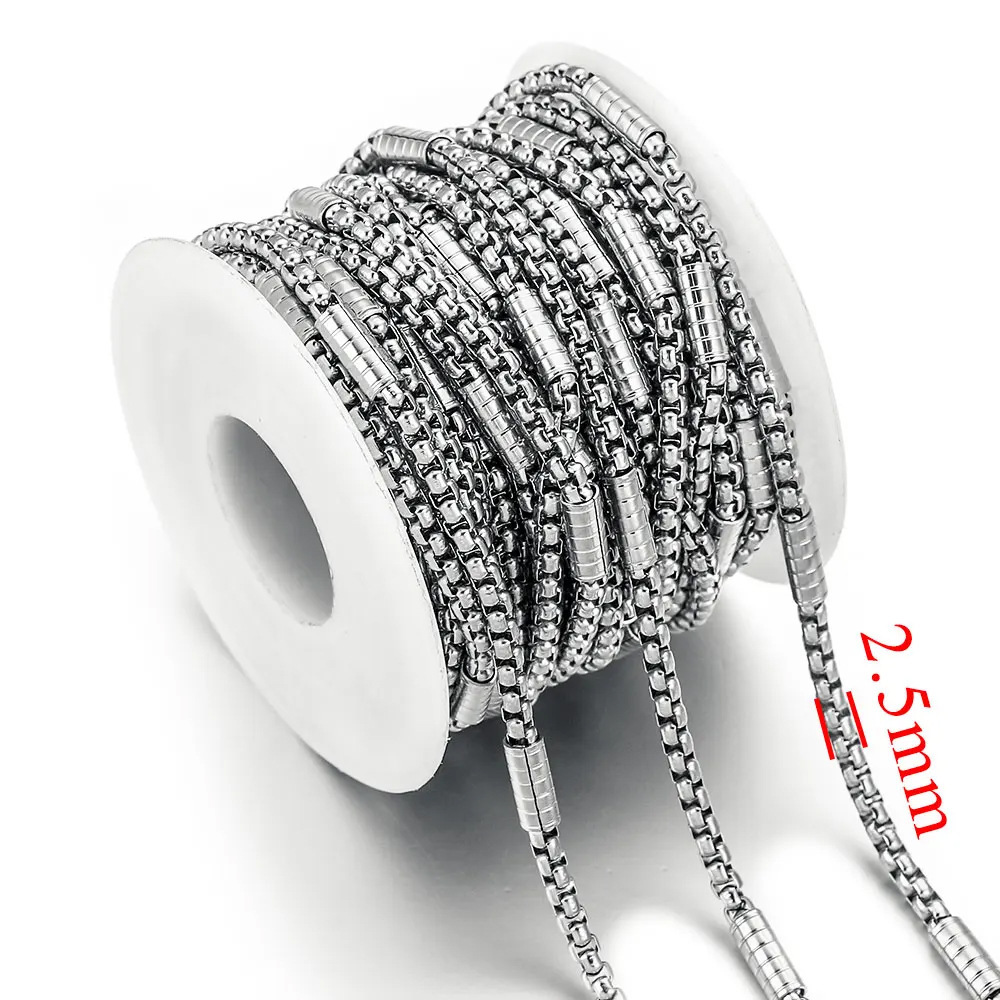 10m/bag Stainless Steel Square Bead Press Clamp Horizontal Tube Chain DIY Accessory