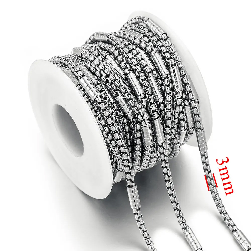 10m/bag Stainless Steel Square Bead Press Clamp Horizontal Tube Chain DIY Accessory
