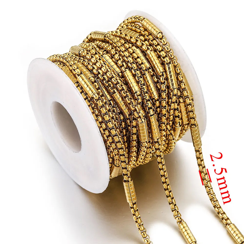 10m/bag Stainless Steel Square Bead Press Clamp Horizontal Tube Chain DIY Accessory