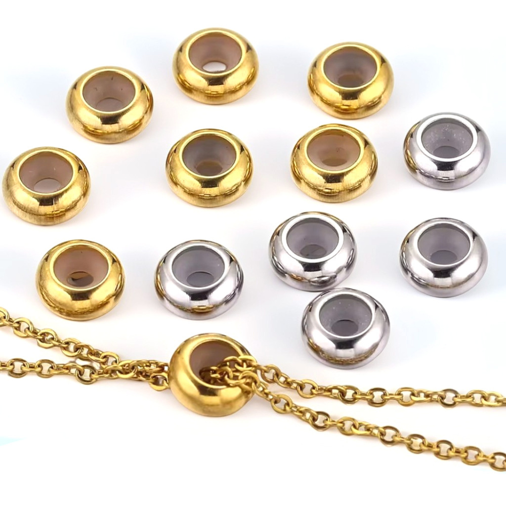 50 pcs/bag Stainless Steel Polished Silicone Handmade Spacer Beads DIY Accessories
