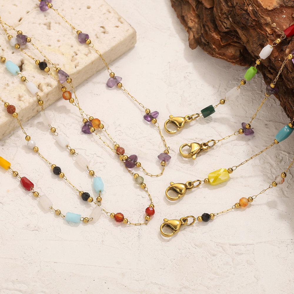 10 pcs/bag Stainless Steel + Stone Bracelet Necklace DIY Accessories
