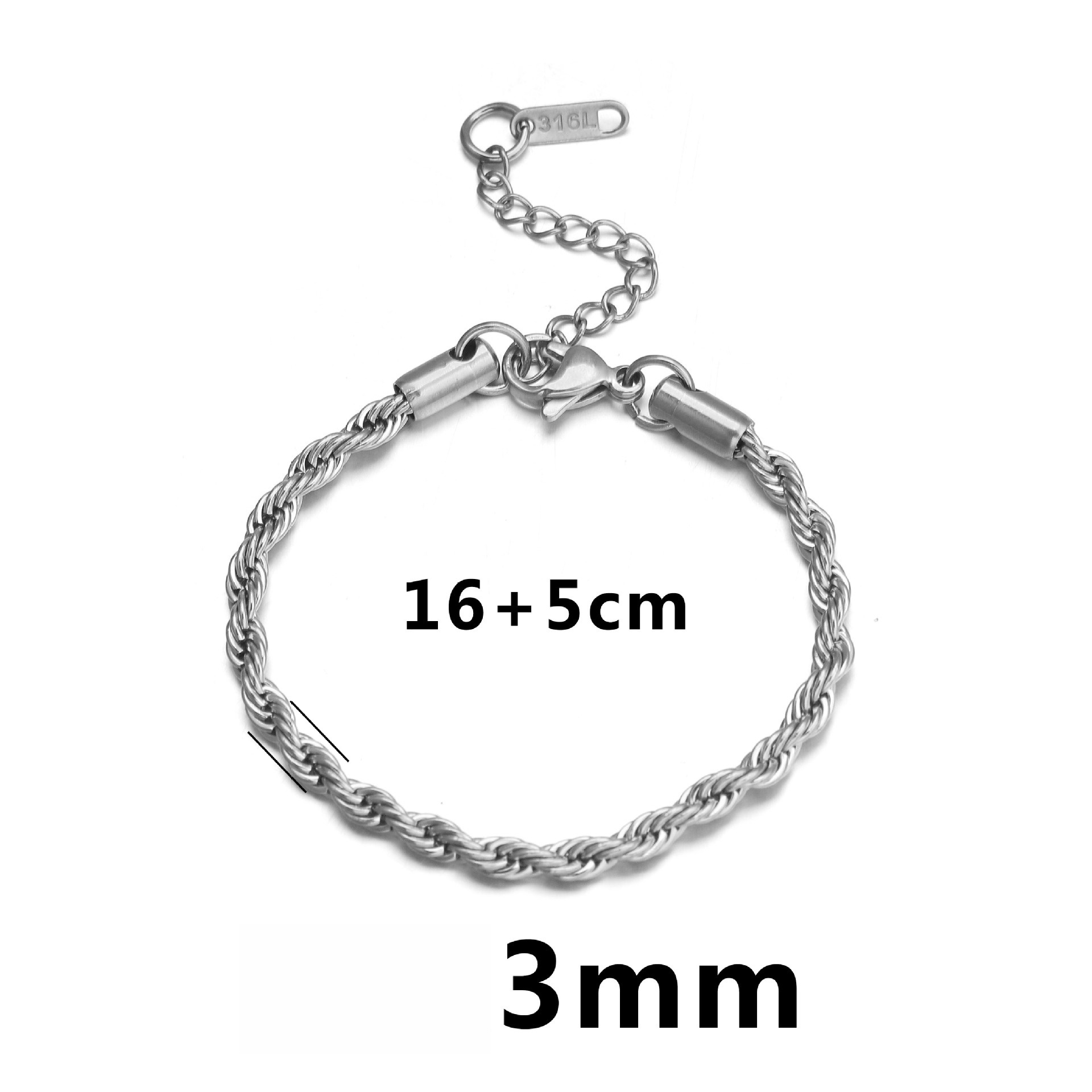 10 pcs/bag Stainless Steel 16cm + 5cm Twist Bracelet DIY Accessory