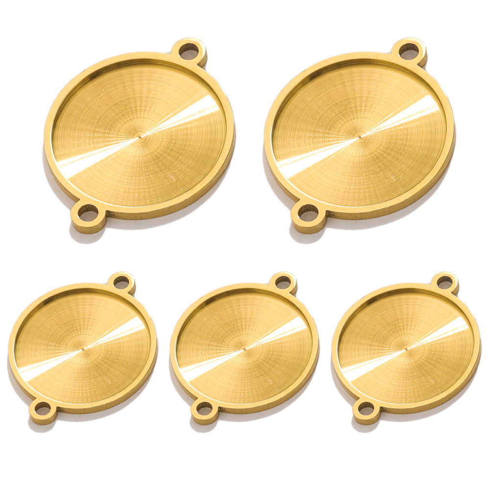 10 pcs/bag Stainless Steel Carved Double-Circle Gemstone Holder DIY Accessory