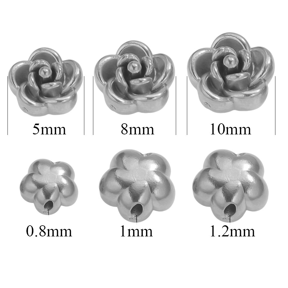 50 pcs/bag Stainless Steel Rose Beads DIY Accessories