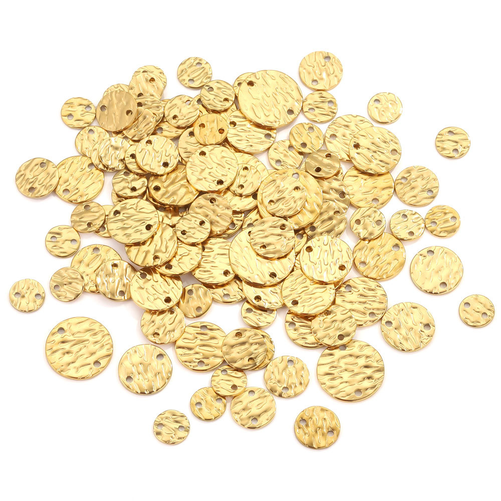 100 pcs/bag Stainless Steel Double Hole Embossed Disc Pendant DIY Accessory